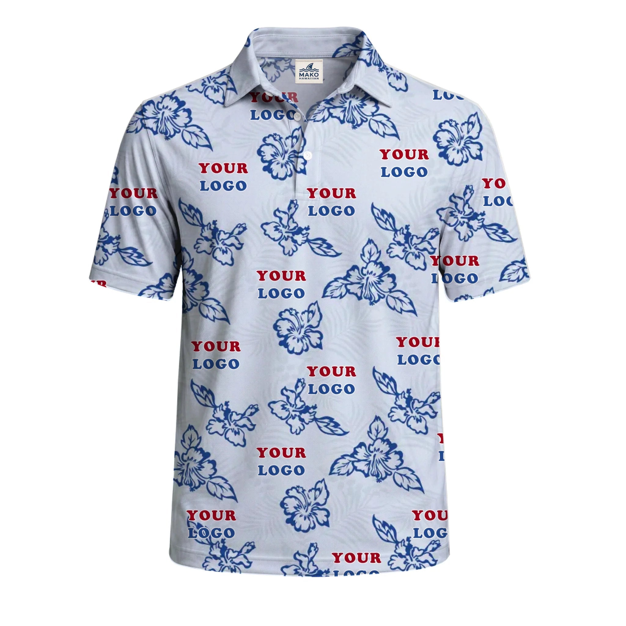 Custom White Hibiscus Hawaiian Polo Shirt With Live Preview - Mako Hawaiian