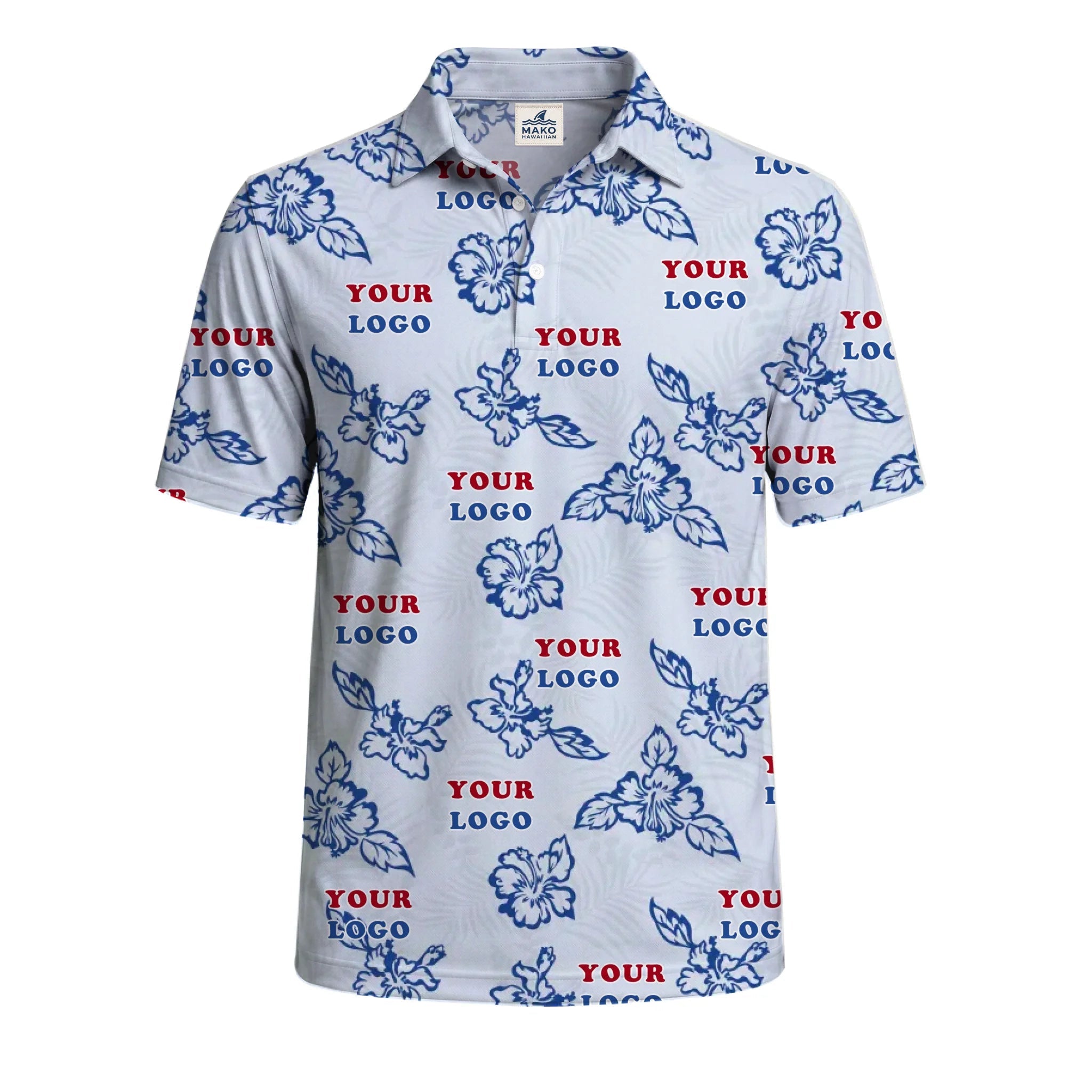 Custom White Hibiscus Hawaiian Polo Shirt With Live Preview - Mako Hawaiian