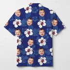 [Exclusive] Custom Face Tropical Navy Hibiscus Hawaiian Shirt - Mako Hawaiian