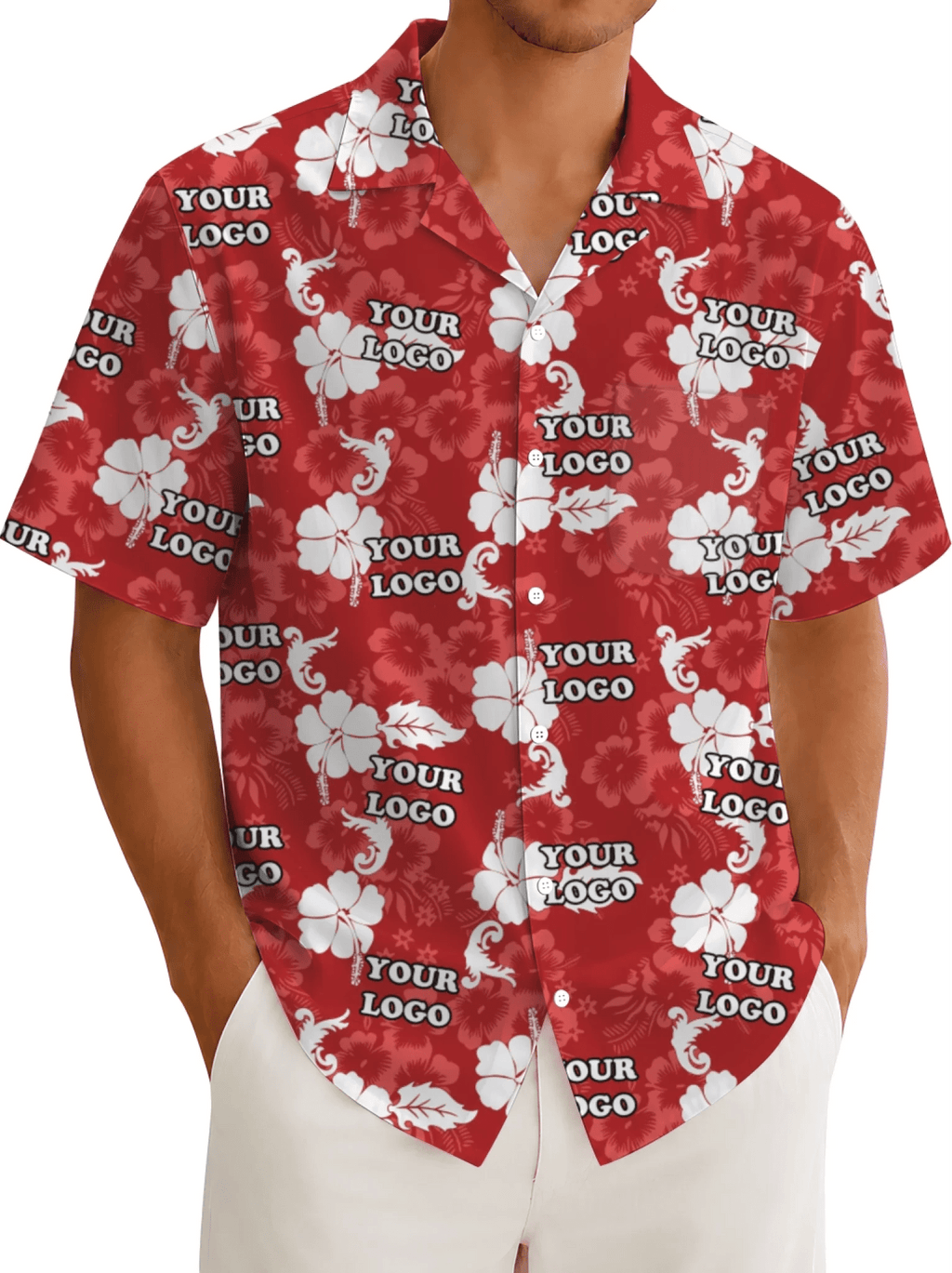 Floral Red Hawaiian Shirt With Custom Logo For Brand - Mako Hawaiian