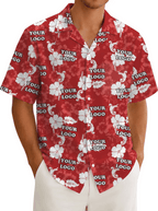 Floral Red Hawaiian Shirt With Custom Logo For Brand - Mako Hawaiian