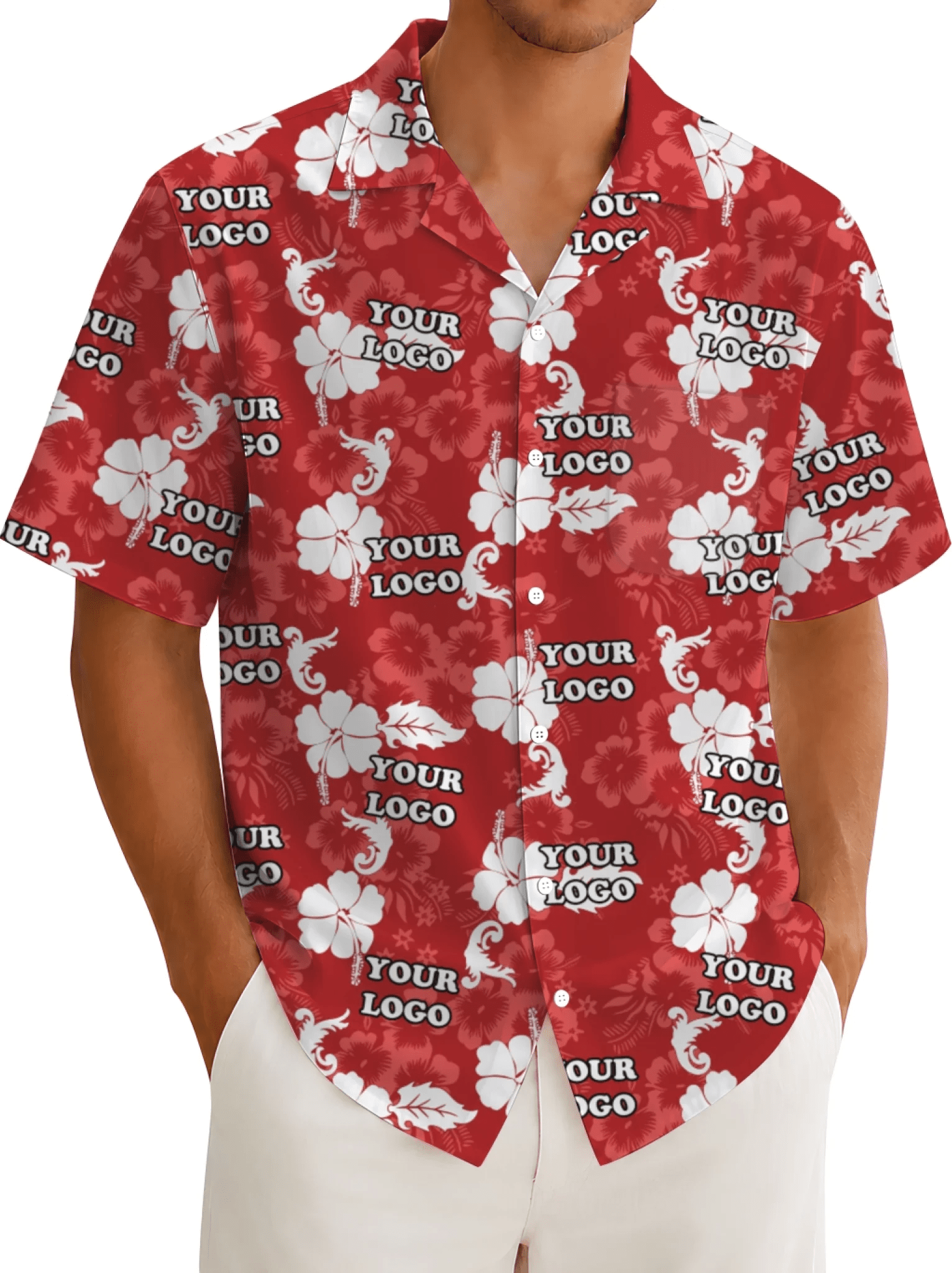 Floral Red Hawaiian Shirt With Custom Logo For Brand - Mako Hawaiian