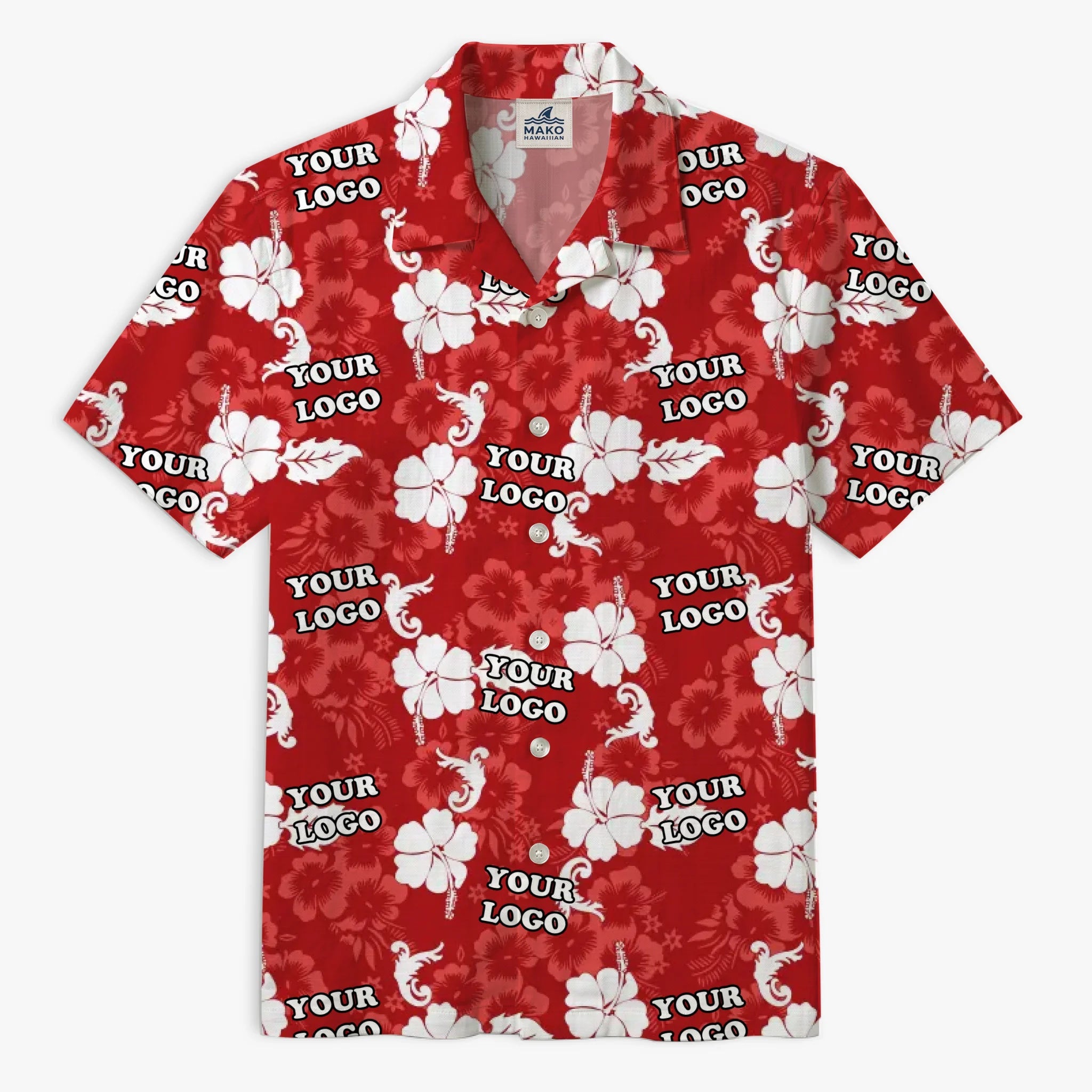 Floral Red Hawaiian Shirt With Custom Logo For Brand - Mako Hawaiian