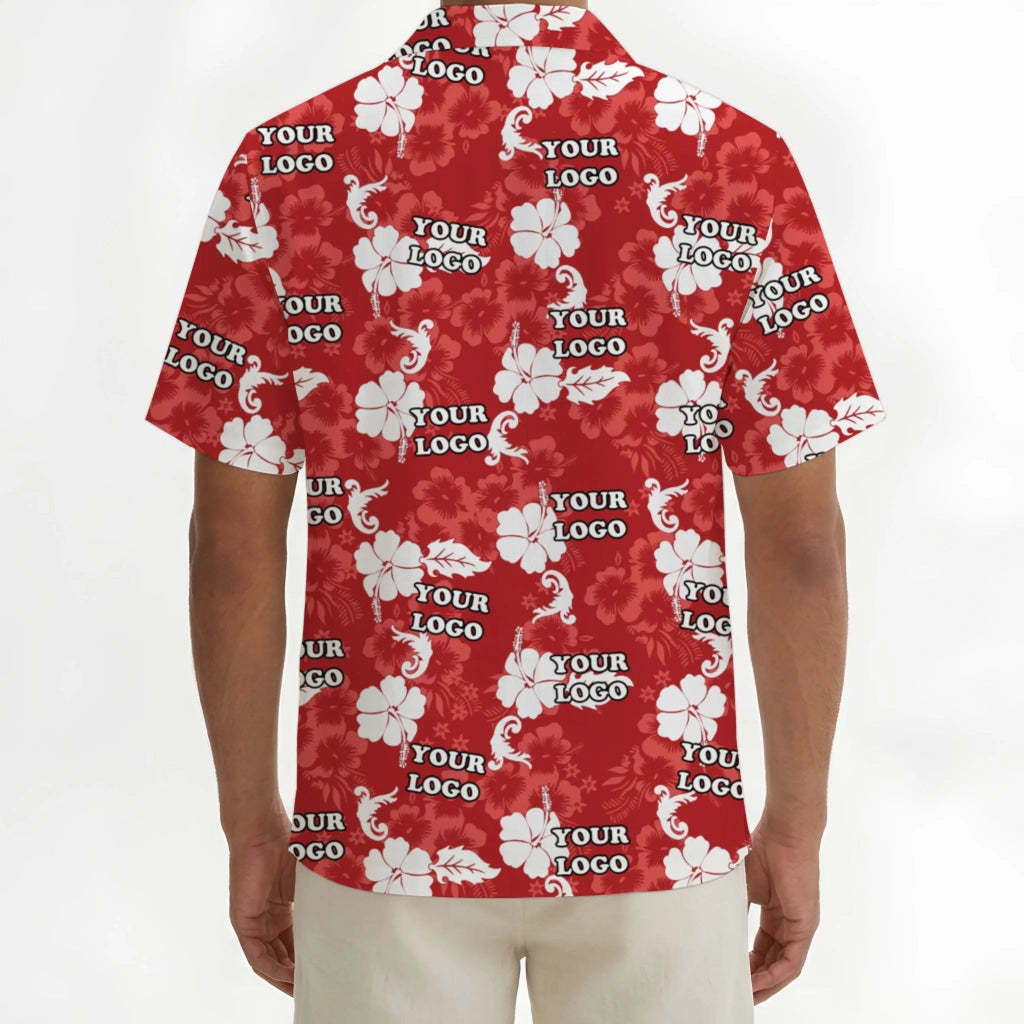Floral Red Hawaiian Shirt With Custom Logo For Brand - Mako Hawaiian