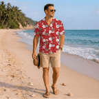 Floral Red Hawaiian Shirt With Custom Logo For Brand - Mako Hawaiian