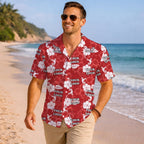 Floral Red Hawaiian Shirt With Custom Logo For Brand - Mako Hawaiian