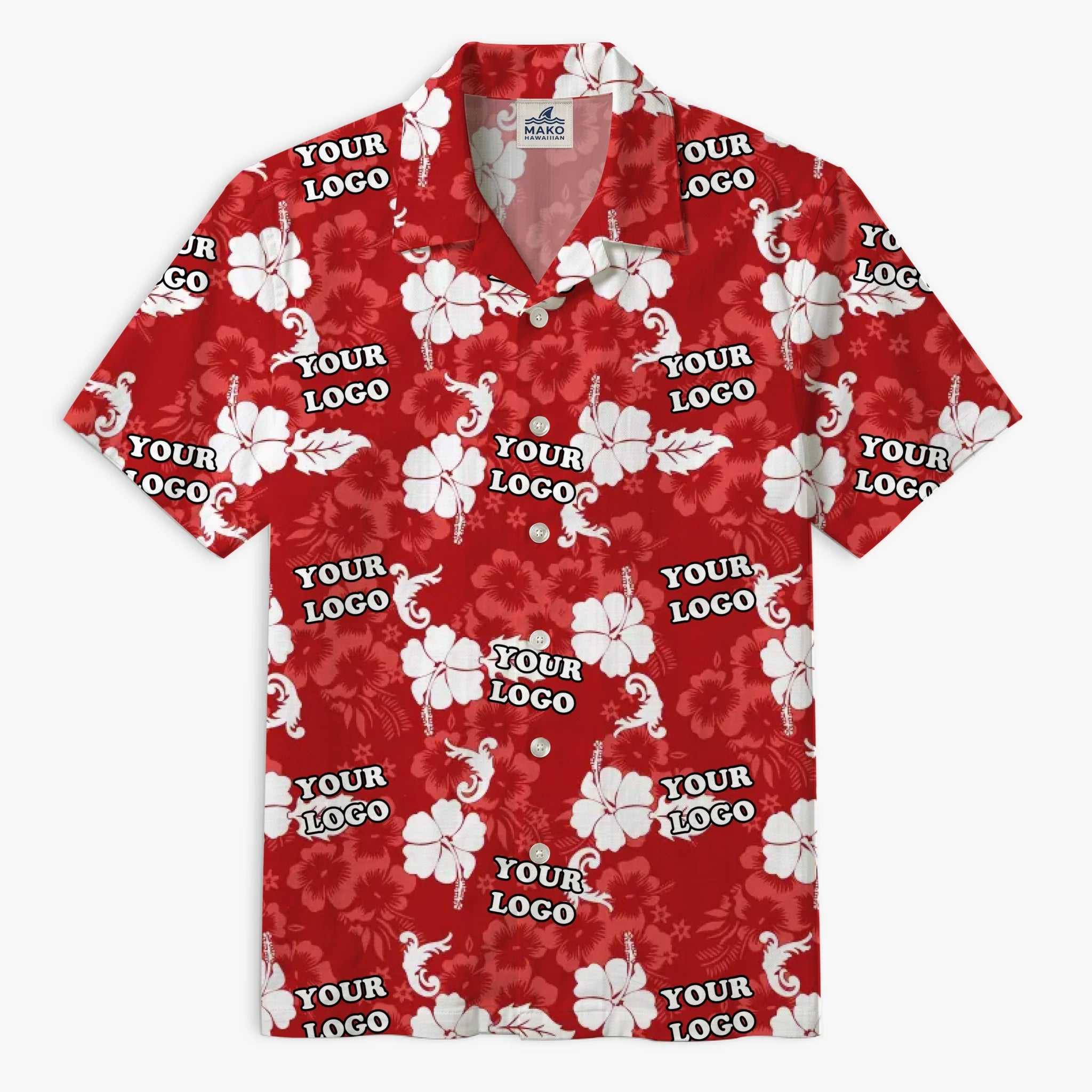 Floral Red Hawaiian Shirt With Custom Logo For Brand - Mako Hawaiian