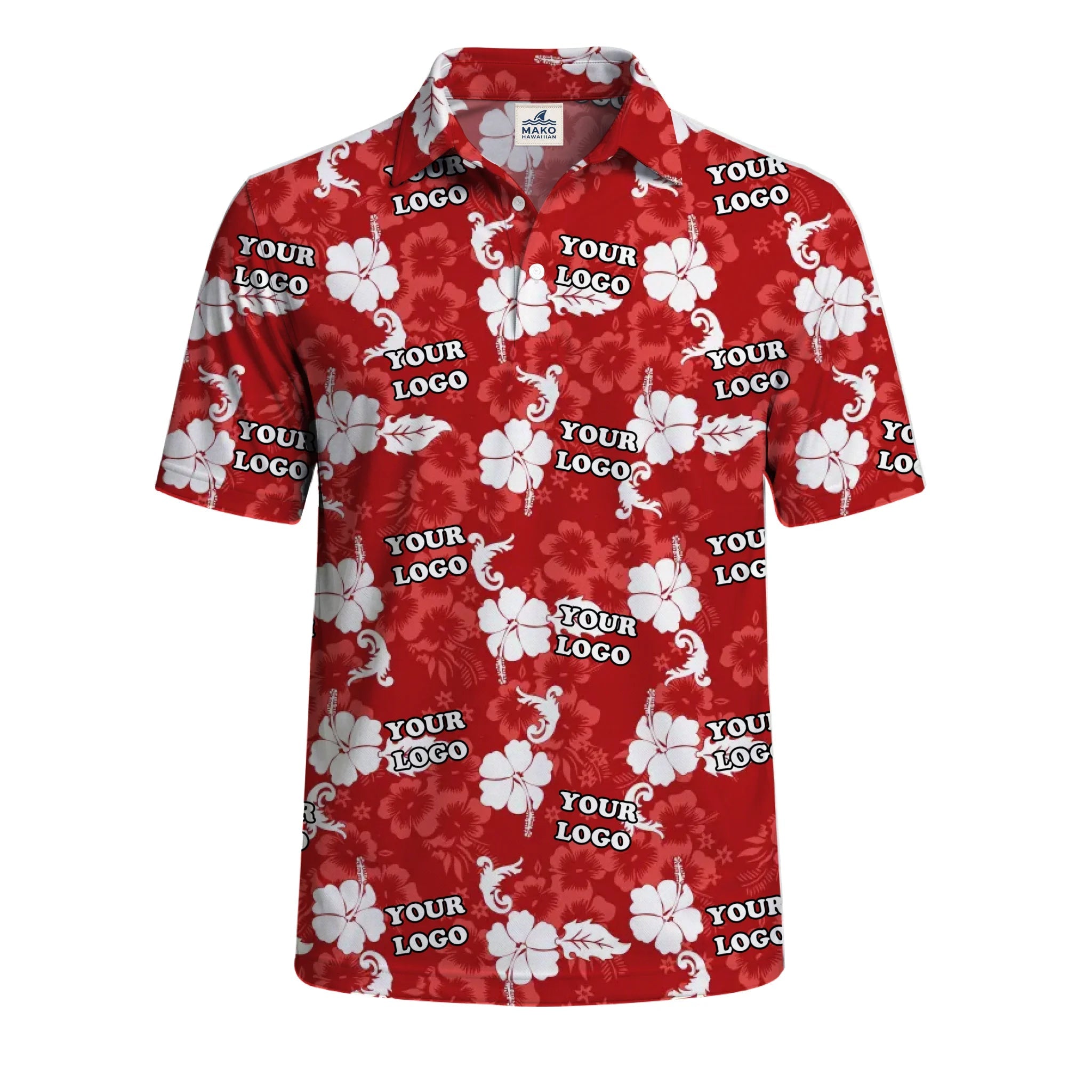 Floral Red Polo Shirt With Custom Logo For Brand - Mako Hawaiian