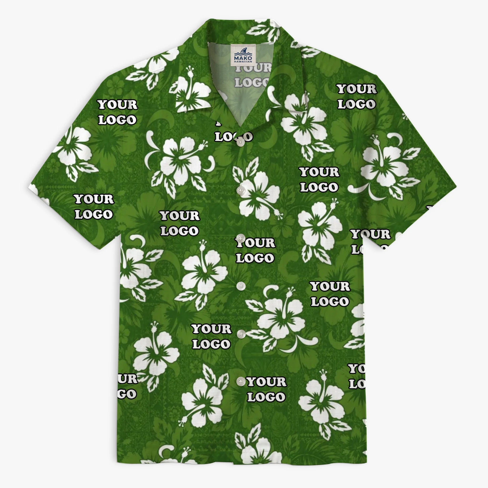 Green Personalized Team Hawaiian Shirt With Logo - Mako Hawaiian