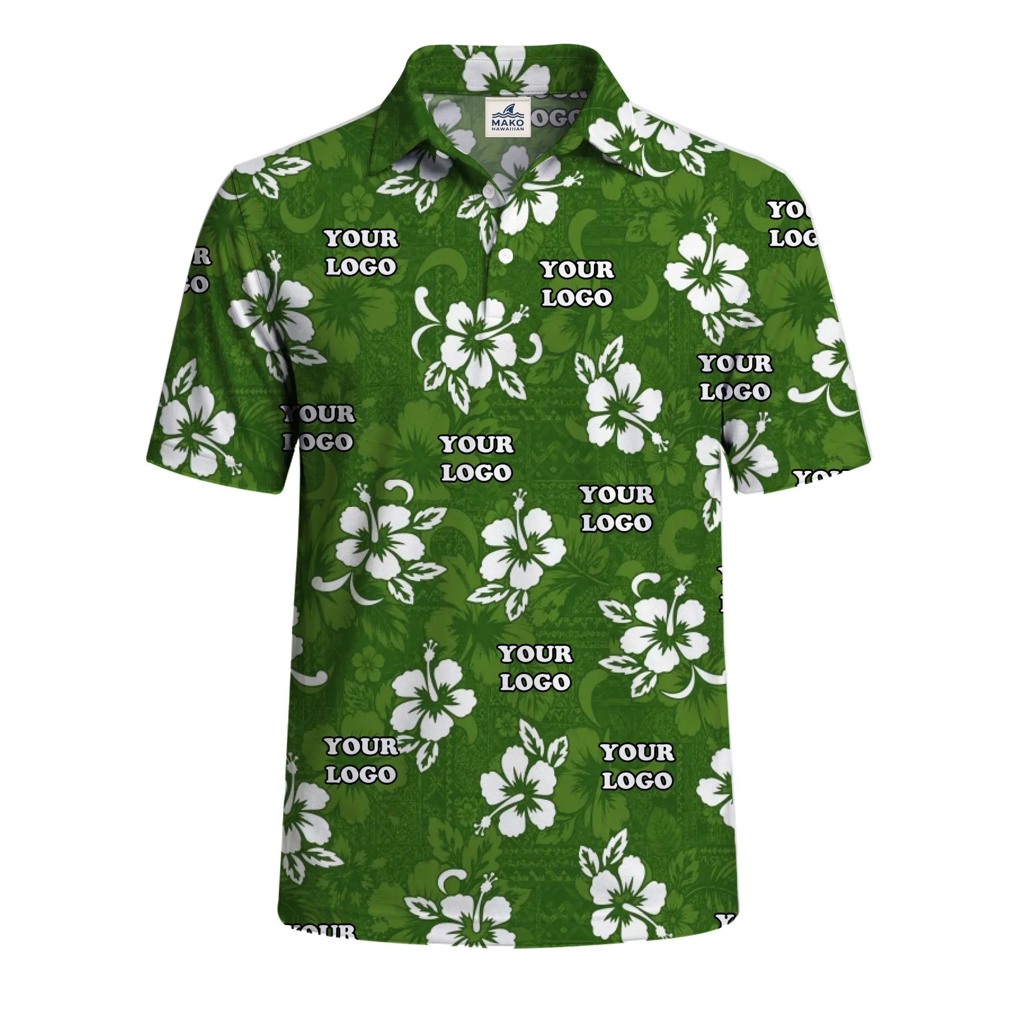 Green Personalized Team Polo Shirt With Logo - Mako Hawaiian