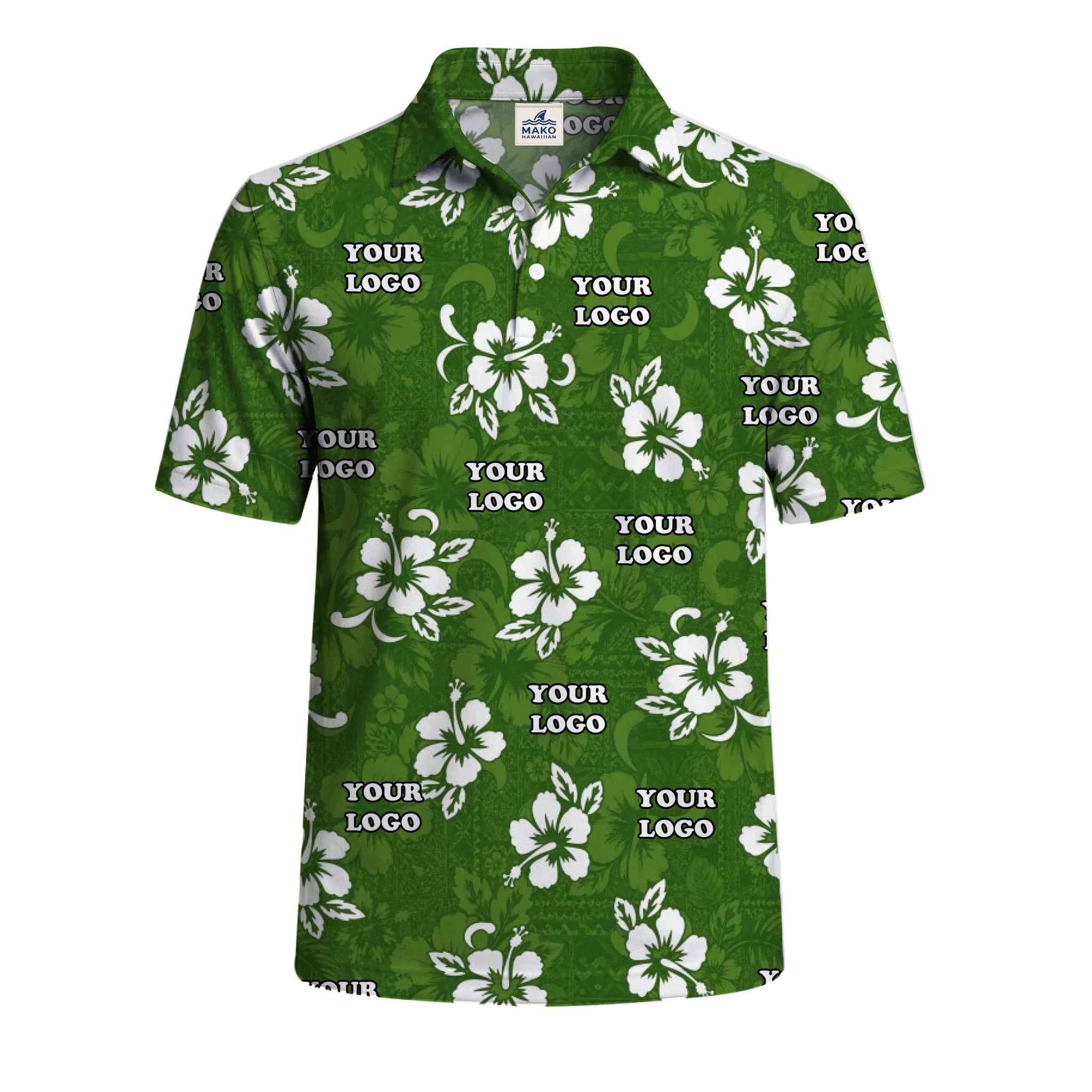 Green Personalized Team Polo Shirt With Logo - Mako Hawaiian