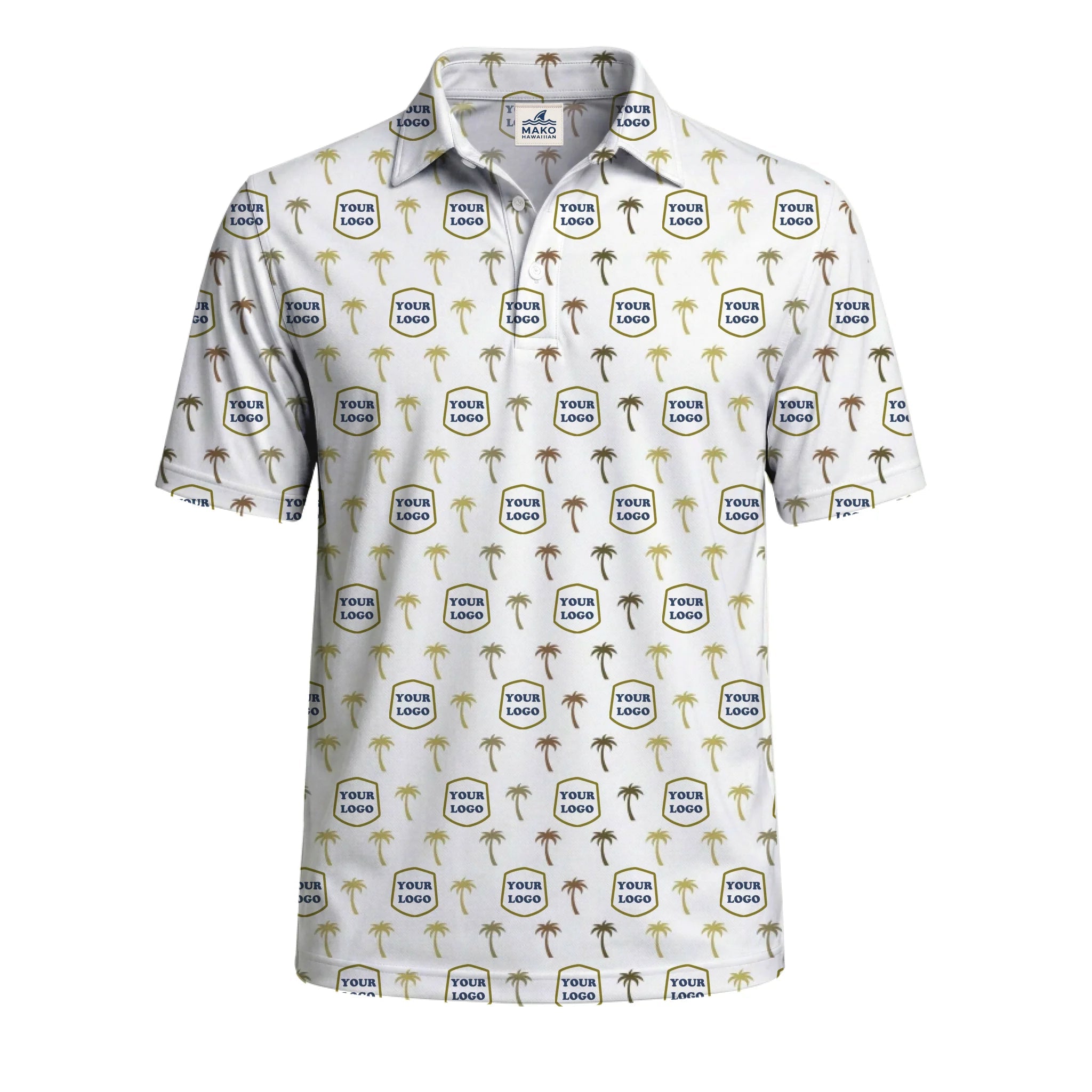 [Instant Preview] Custom Company Logo Polo Shirt With Palm Tree Pattern - Mako Hawaiian