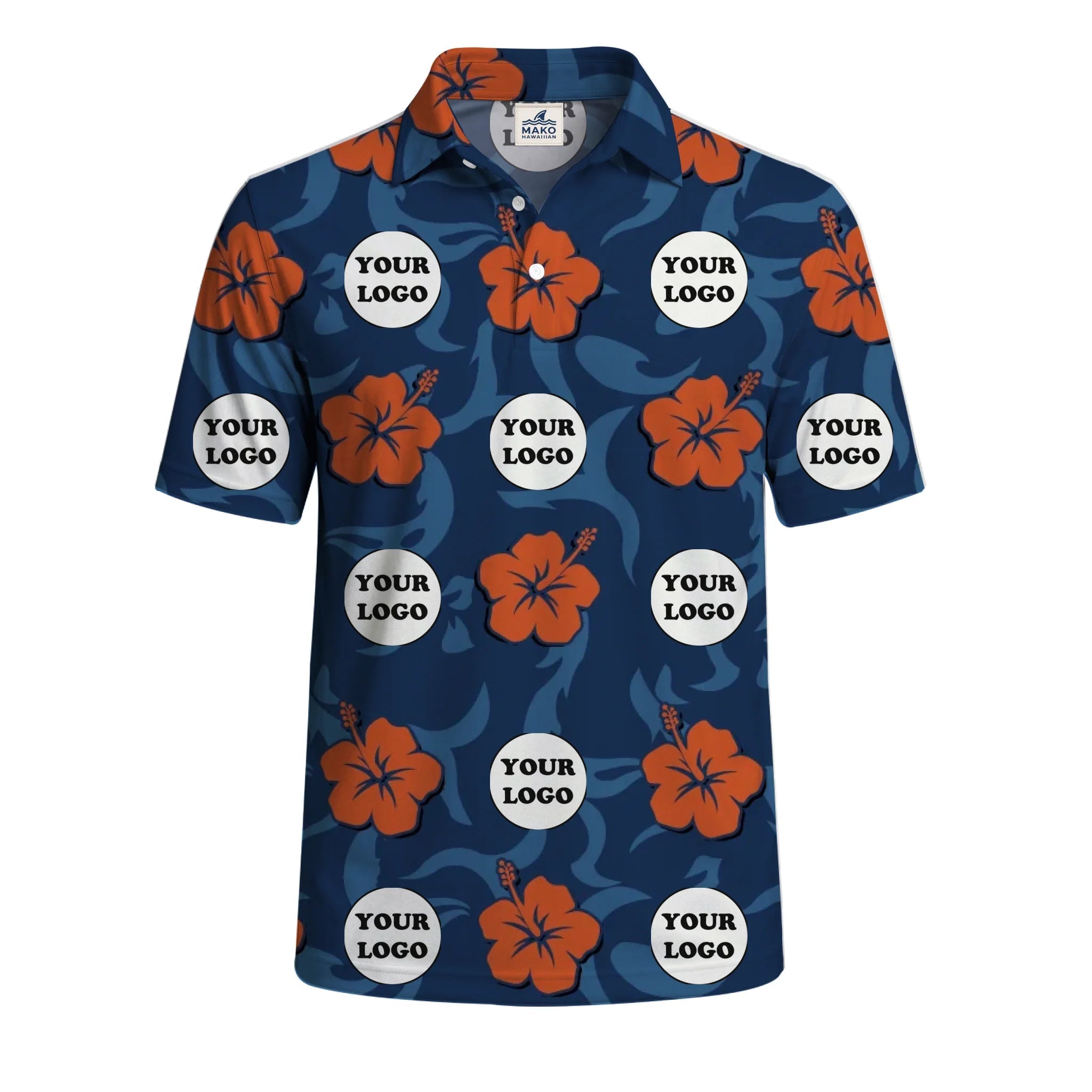 [Instant Preview] Custom Hibiscus Polo Shirt With Company Logo - Mako Hawaiian