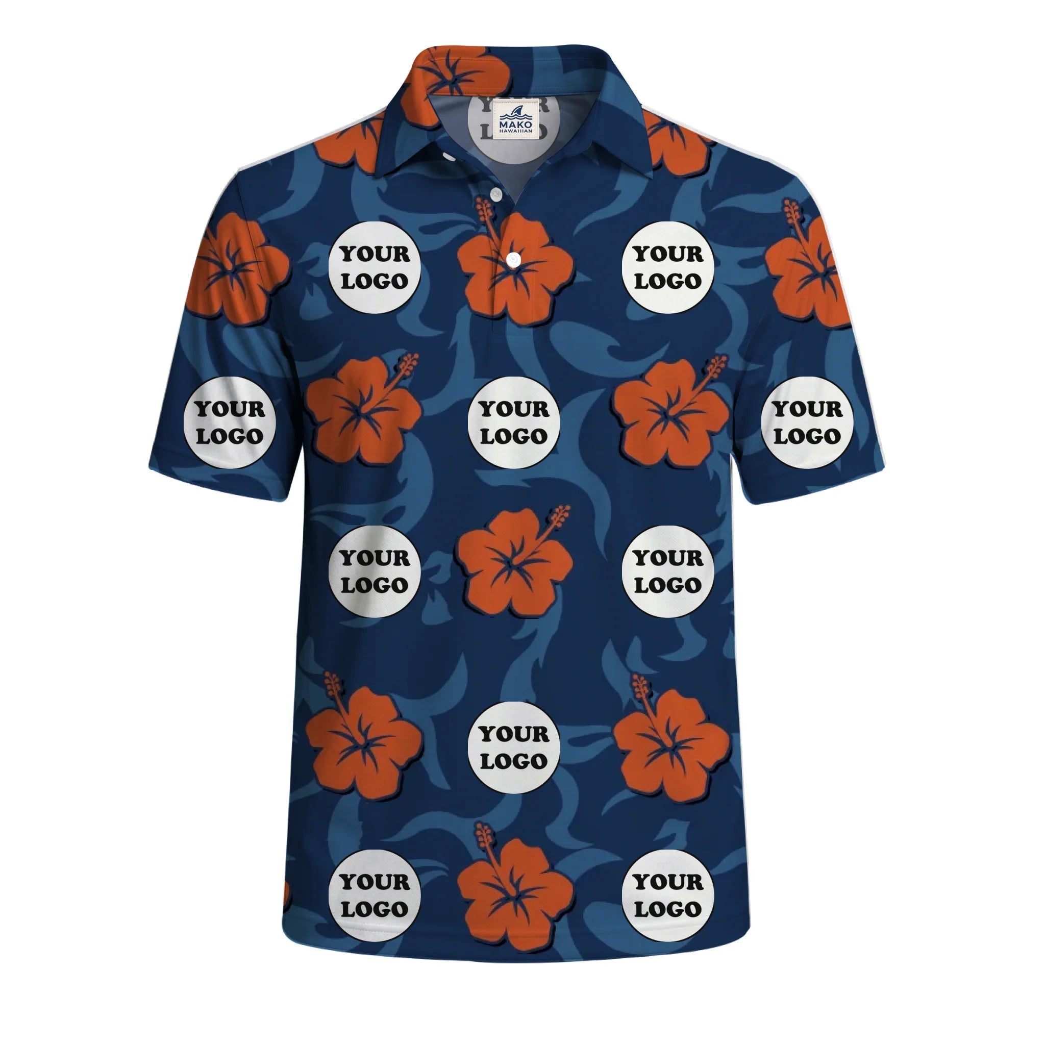 [Instant Preview] Custom Hibiscus Polo Shirt With Company Logo - Mako Hawaiian