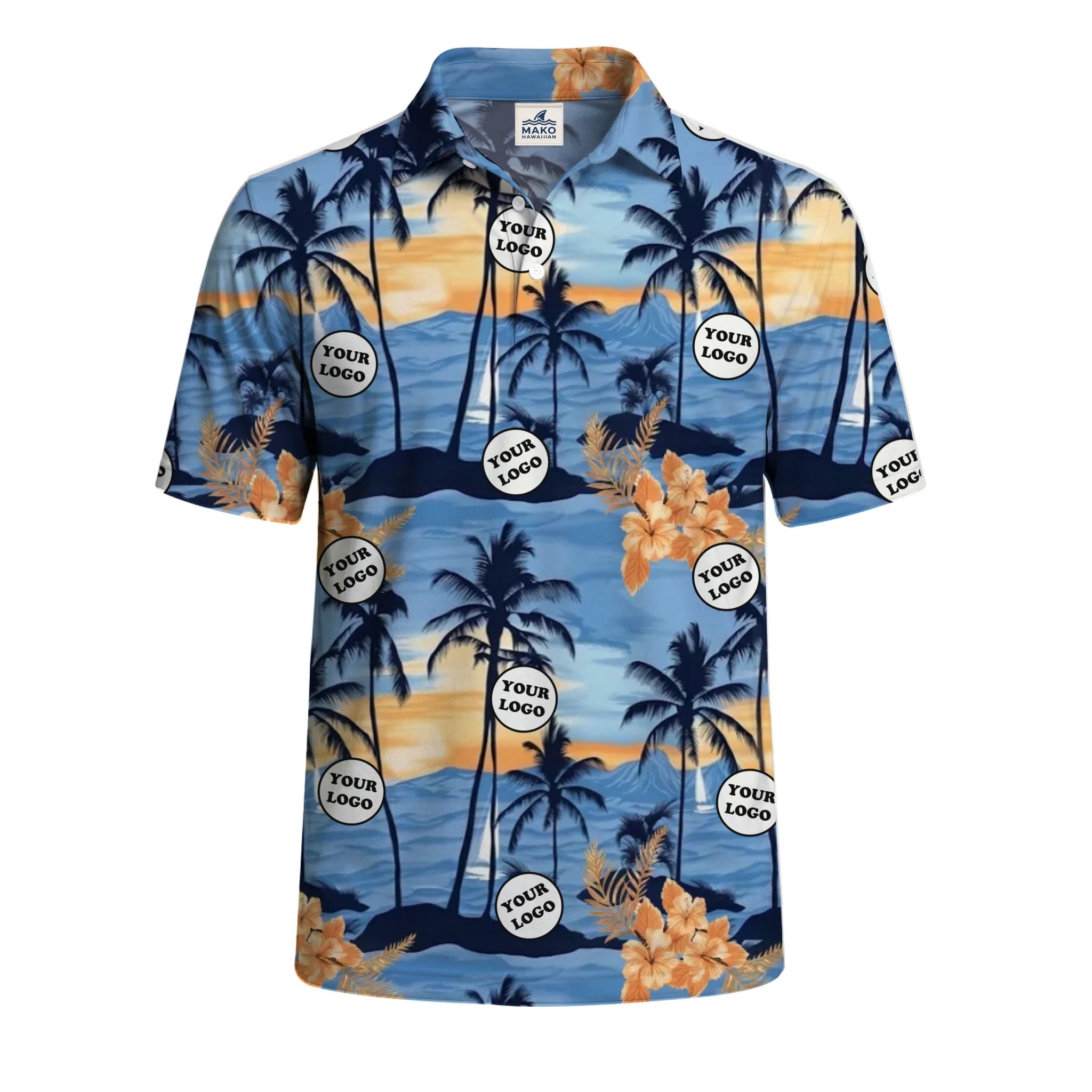 [Instant Preview] Palm Tree Sunset Polo Shirt With Custom Logo For Team Events - Mako Hawaiian