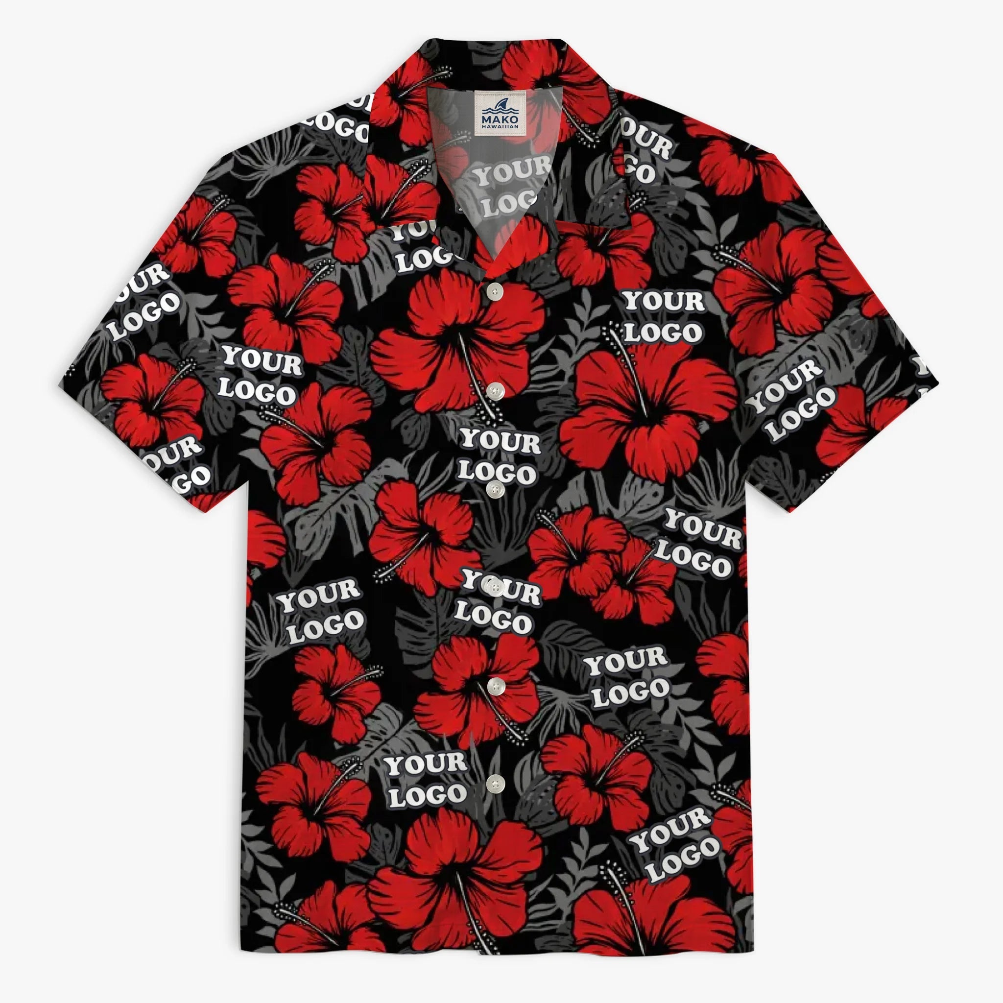 [Live Preview] Custom Hibiscus Hawaiian Shirt With Logo For Teams - Mako Hawaiian