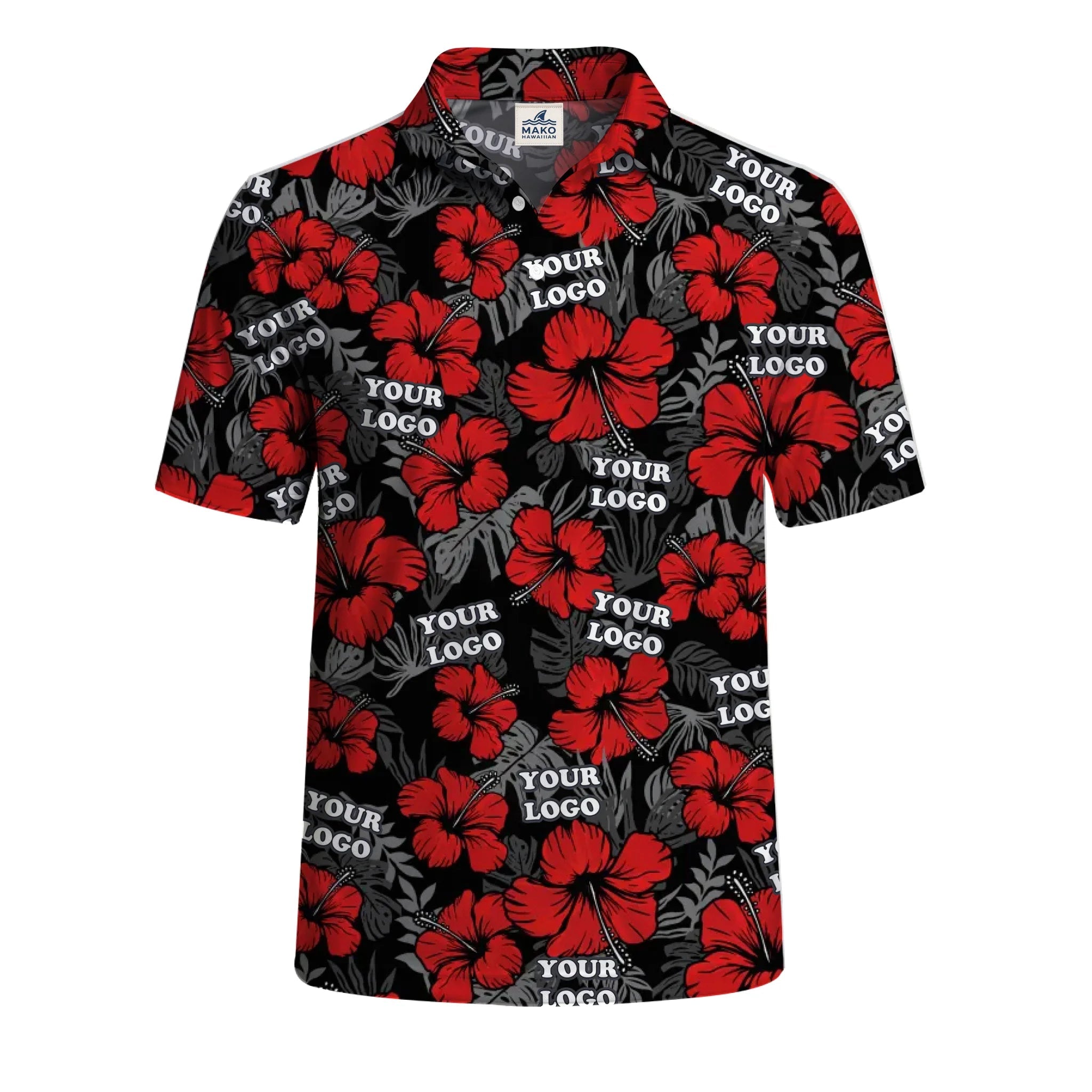 [Live Preview] Custom Hibiscus Polo Shirt With Logo For Teams - Mako Hawaiian