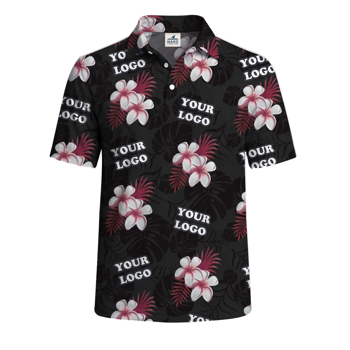 Midnight Black Hibiscus Polo Shirt For Men With Live Preview - Mako Hawaiian