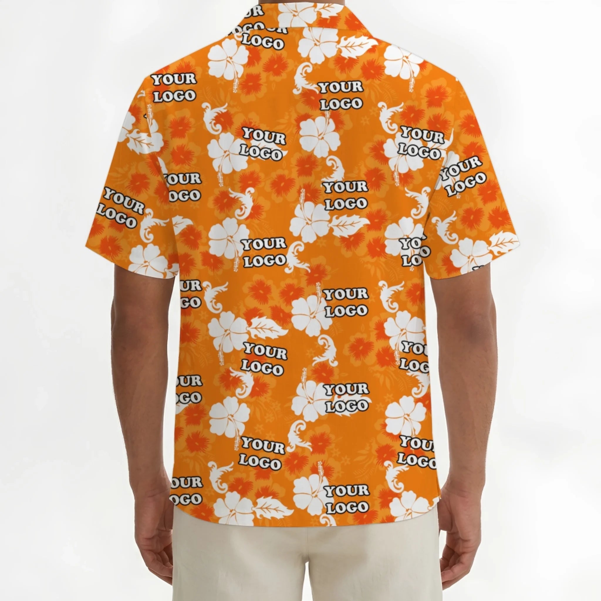 Orange Personalized Hawaiian Shirt With Company Logo - Mako Hawaiian