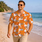 Orange Personalized Hawaiian Shirt With Company Logo - Mako Hawaiian
