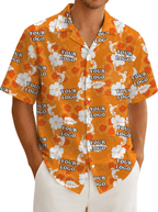 Orange Personalized Hawaiian Shirt With Company Logo - Mako Hawaiian