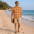 Orange Personalized Hawaiian Shirt With Company Logo - Mako Hawaiian