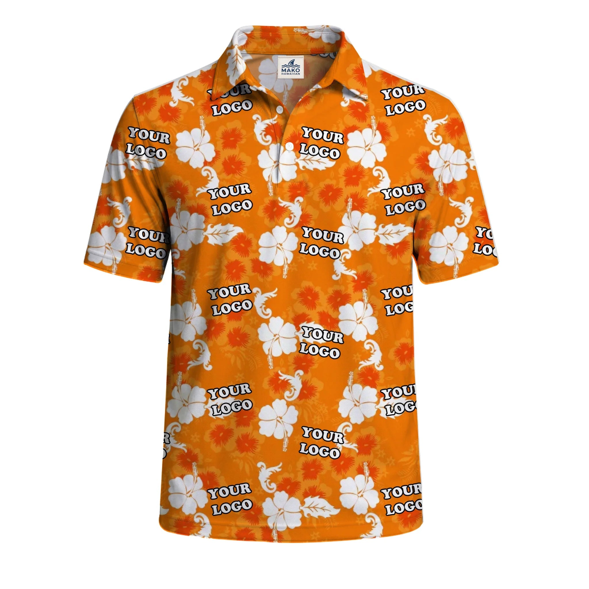 Orange Personalized Polo Shirt With Company Logo - Mako Hawaiian