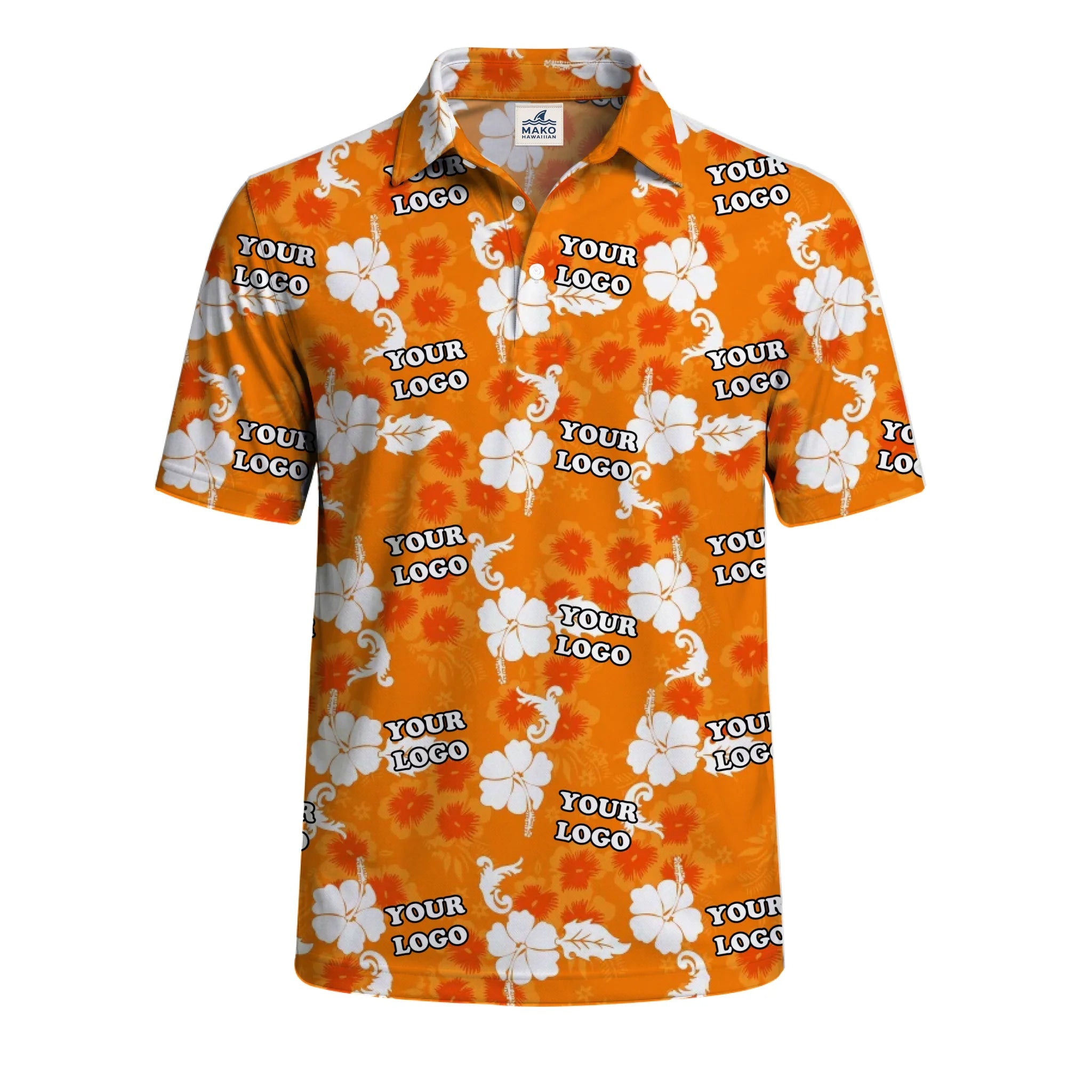 Orange Personalized Polo Shirt With Company Logo - Mako Hawaiian