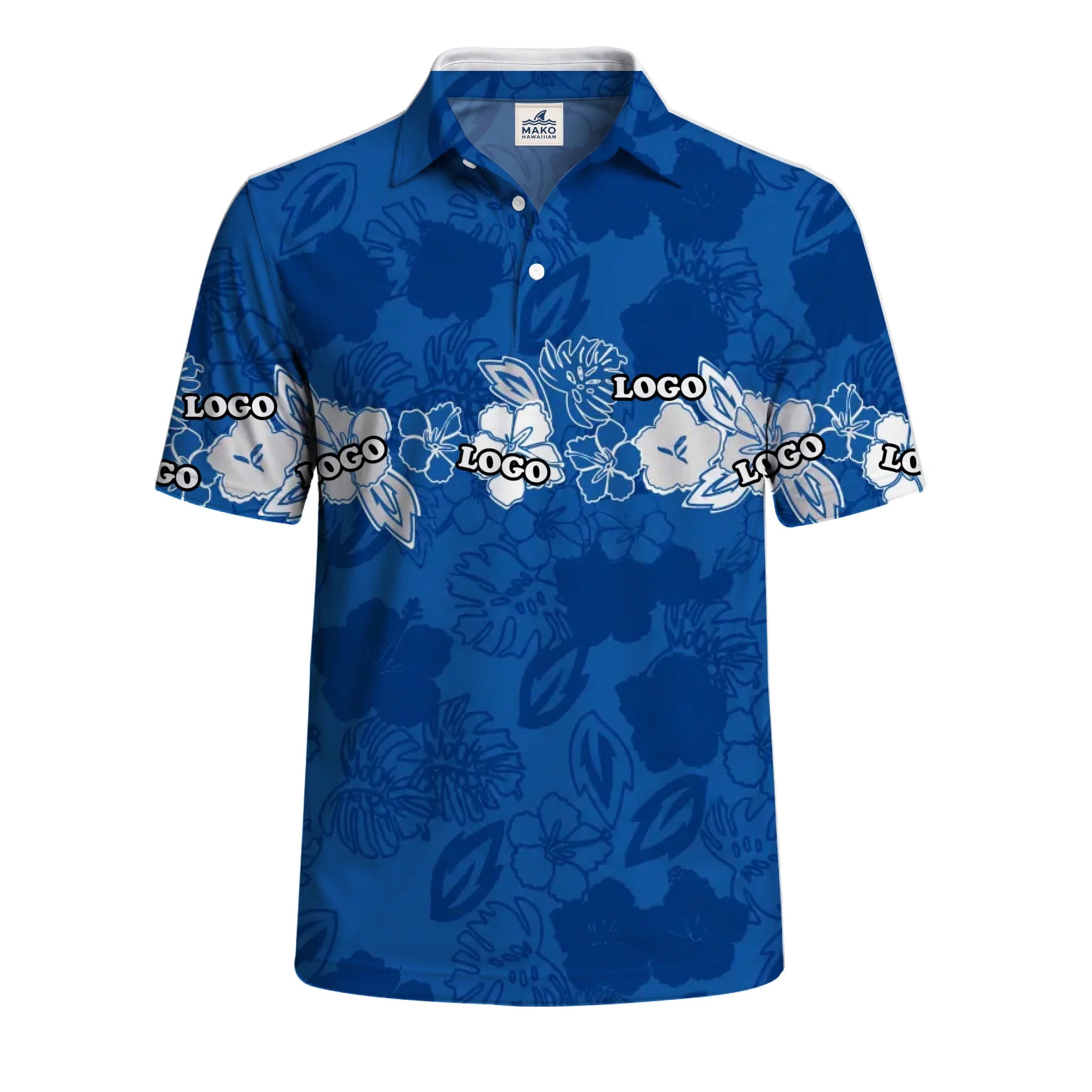 Personalized Blue Island Bloom Polo Shirt With Logo - Mako Hawaiian