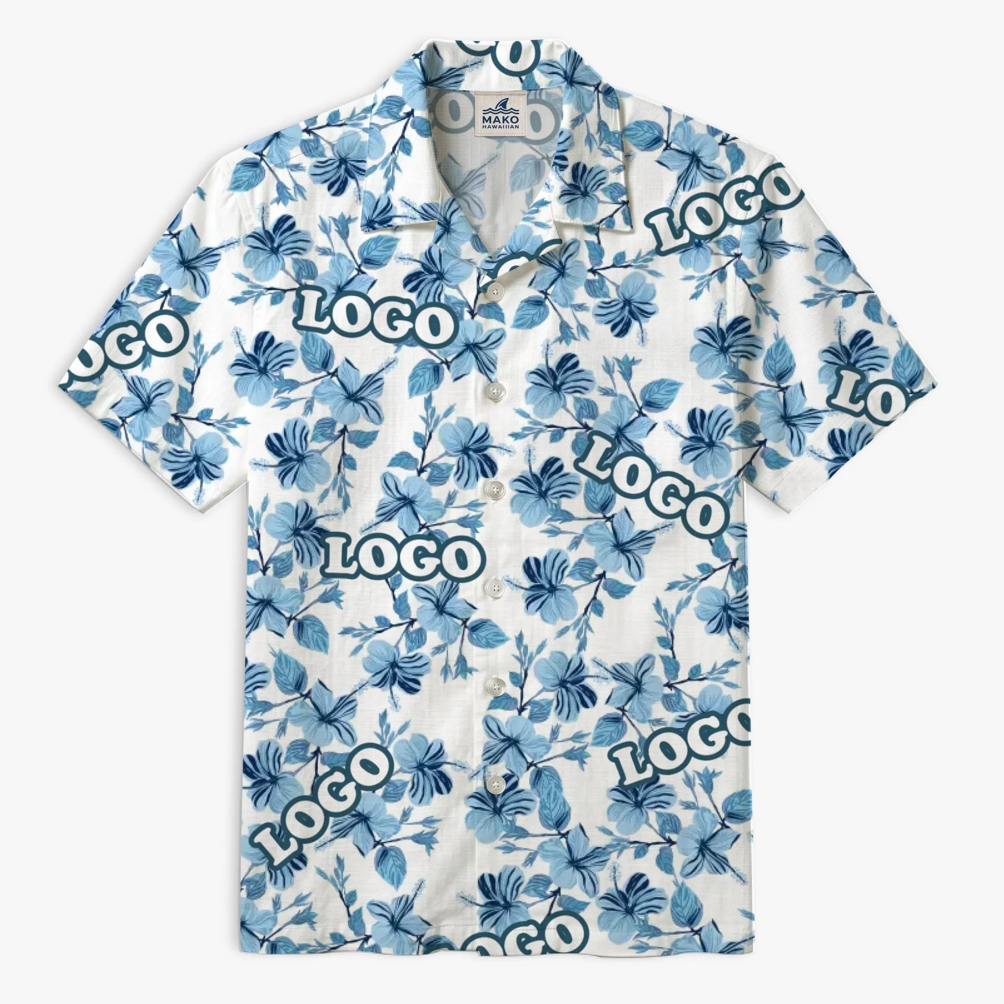 Vintage Blue Hibiscus White Hawaiian Shirt For Men With Live Preview - Mako Hawaiian